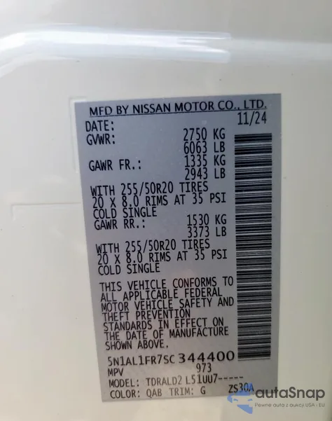 2025 Infiniti Qx60 Luxe from USA, damaged, VIN 5N1AL1FR7SC344400